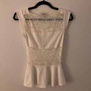 Bebe XXS white lace peplum top